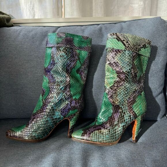 Vintage Snakeskin Adige Paris Heeled Ankle Boots Size 4 - Picture 1 of 7